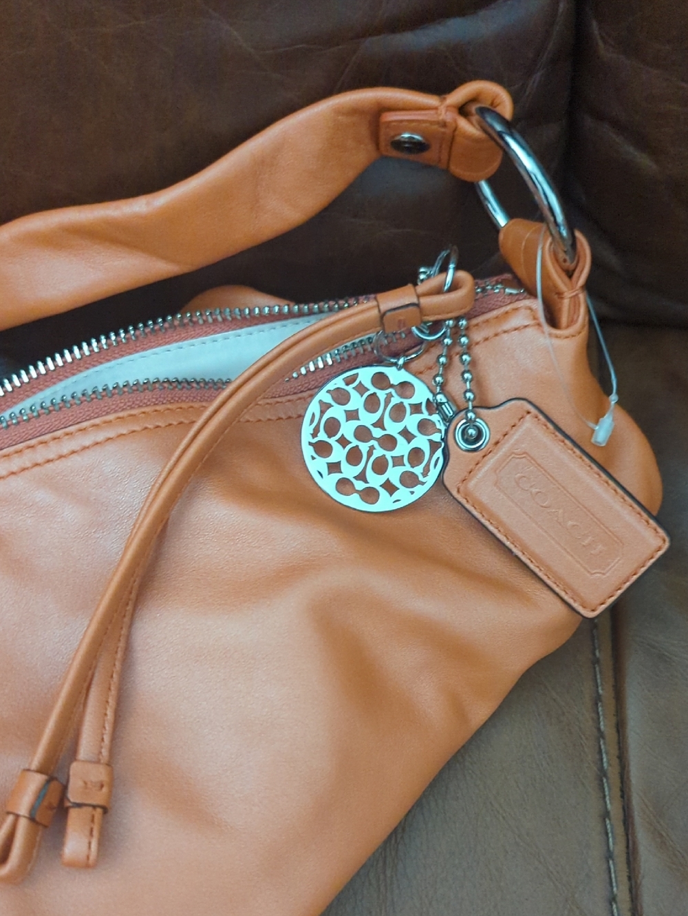 Coach Ali Orange Leather Hobo Shoulder Bag - Picture 11 of 15